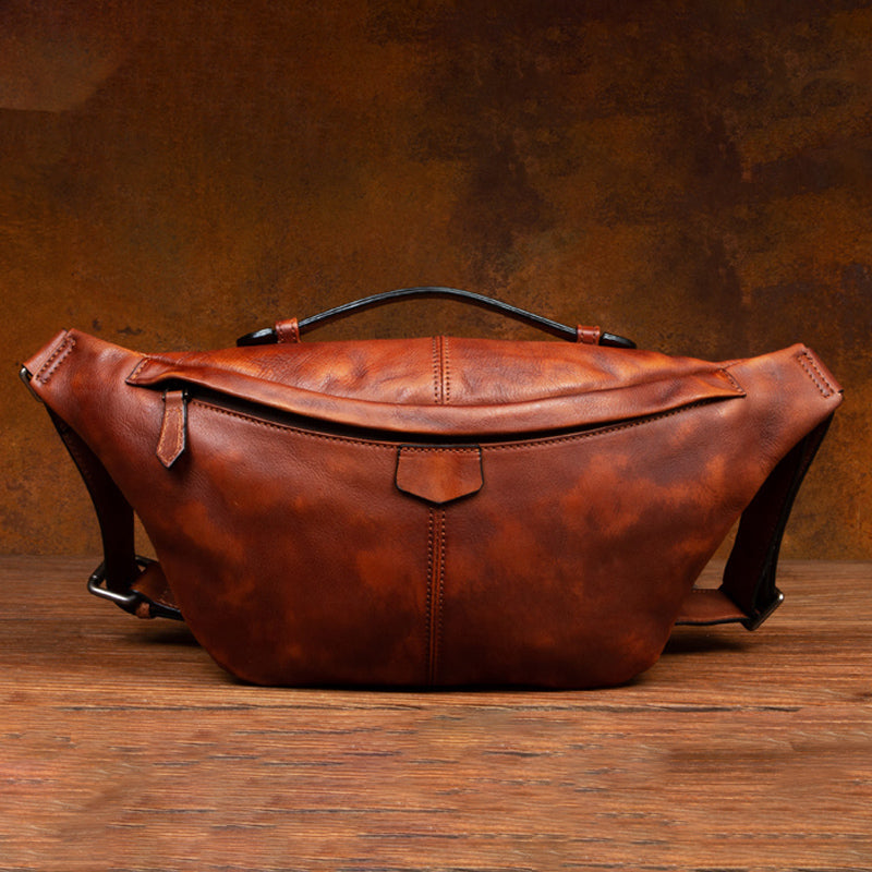 Grand sac bandoulière en cuir pour homme – Sac banane vintage